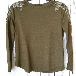 Zara olive green long-sleeved top with embroidery